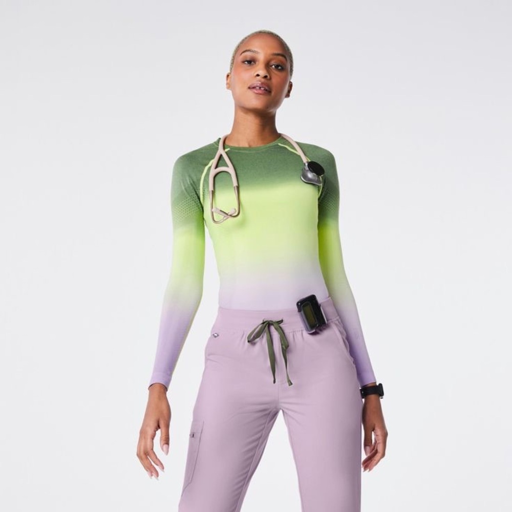 Figs Gradient Long Sleeve Top in Green, Yellow, and Purple. Underscrub